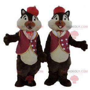 2 mascotes esquilos Tic et Tac em trajes tradicionais -