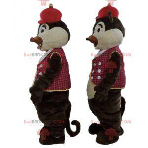 2 Tic et Tac squirrel mascots in traditional outfits -