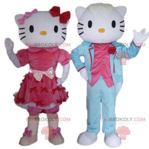 2 mascots, one of Hello Kitty and the other of her friend -
