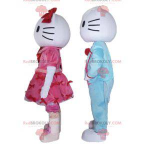 2 mascots, one of Hello Kitty and the other of her friend -