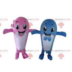 2 mascotes baleia, um rosa e um azul - Redbrokoly.com