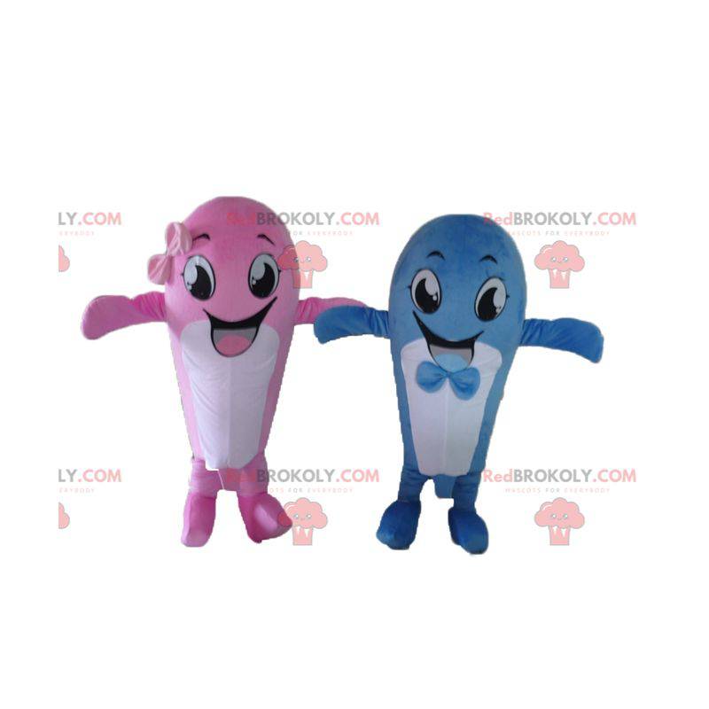 2 whale mascots one pink and one blue - Redbrokoly.com