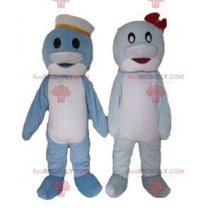 2 mascotte di delfini pesce azzurro e bianco - Redbrokoly.com