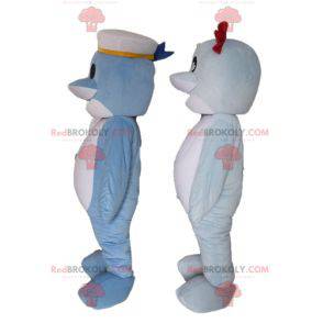 2 mascottes van blauwe en witte dolfijnen - Redbrokoly.com