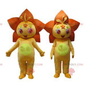 2 mascottes de fleurs orange et jaunes de fleurs de lys -