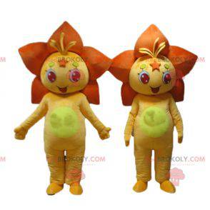 2 mascottes de fleurs orange et jaunes de fleurs de lys -