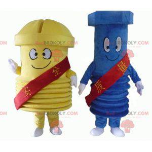 2 mascotes gigantes, um azul e um amarelo - Redbrokoly.com