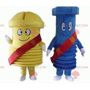 2 giant screw mascots, one blue and one yellow - Redbrokoly.com