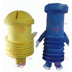 2 giant screw mascots, one blue and one yellow - Redbrokoly.com