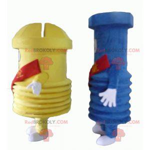 2 giant screw mascots, one blue and one yellow - Redbrokoly.com