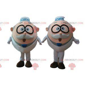 2 mascotte di vecchi scienziati con gli occhiali -