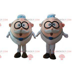 2 mascottes van oude mannen van wetenschappers met een bril -
