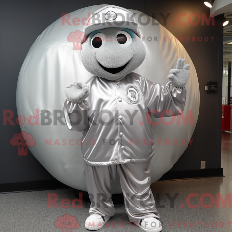 Silver baseboll maskotdräkt med vindjacka och manschettknappar - Baseball maskotar - REBROKO_208001 - RedBrokoly.com