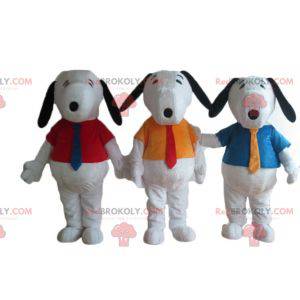 3 berühmte weiße Cartoon-Snoopy-Hundemaskottchen -