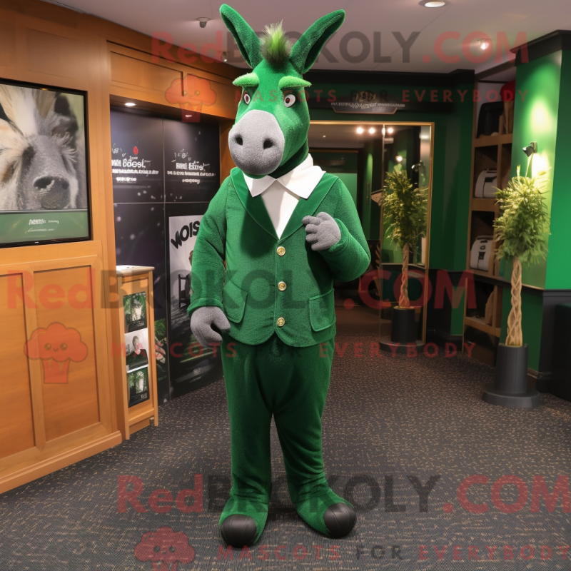 Fantasia de mascote de burro verde-floresta com macacão e abotoaduras - Burros mascotes - REBROKO_208073 - RedBrokoly.com