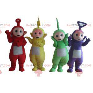 4 maskotar från Teletubbies, färgglada karaktärer från