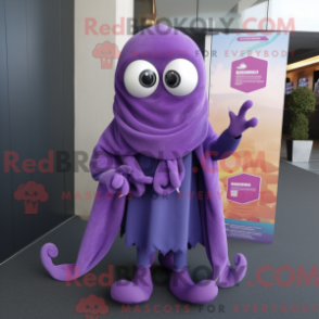 Fantasia de mascote de lula roxa com casaco e presilhas de cachecol - Lulas mascotes - REBROKO_208208 - RedBrokoly.com