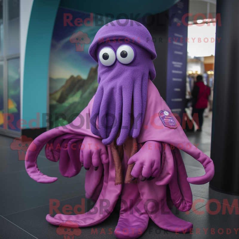 Fantasia de mascote de lula roxa com casaco e presilhas de cachecol - Lulas mascotes - REBROKO_208210 - RedBrokoly.com