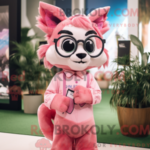 Pink Lynx mascot costume...