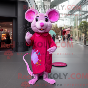 Magenta mus maskot kostume...
