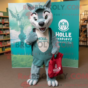 Blågrøn Wolf maskot kostume...