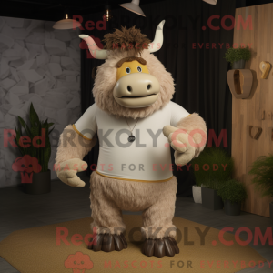 Beige Yak maskot kostume...