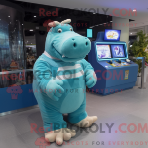 Cyan Nilpferd Maskottchen...