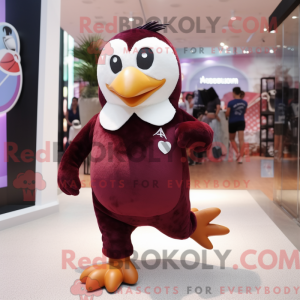 Maroon Penguin mascot...