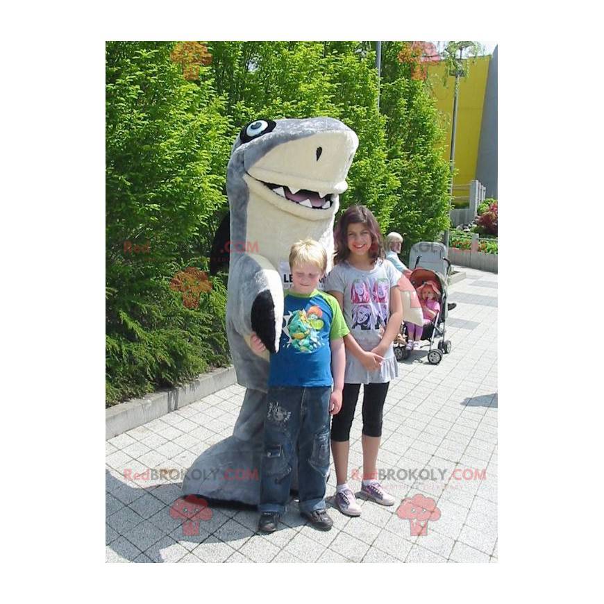 Mascotte de requin gris et blanc géant et très réussi -