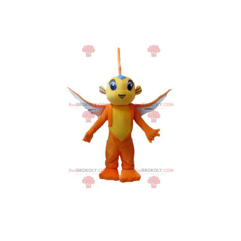 Mascotte de poisson volant jaune et orange - Redbrokoly.com