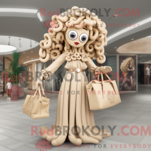 Beige Medusa maskot kostume...