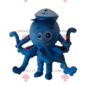 Blå blæksprutte blæksprutte maskot med prikker - Redbrokoly.com
