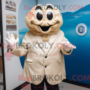 Beige Oyster maskot kostume...