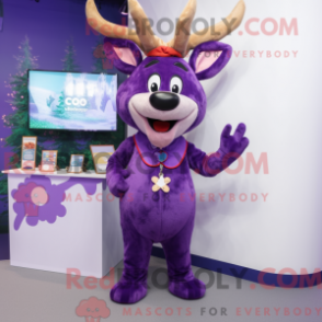 Fantasia de mascote rena violeta com macacão e alfinetes de gravata - Mascotes renas - REBROKO_209086 - RedBrokoly.com
