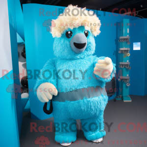 Cyan Alpaca maskot kostume...