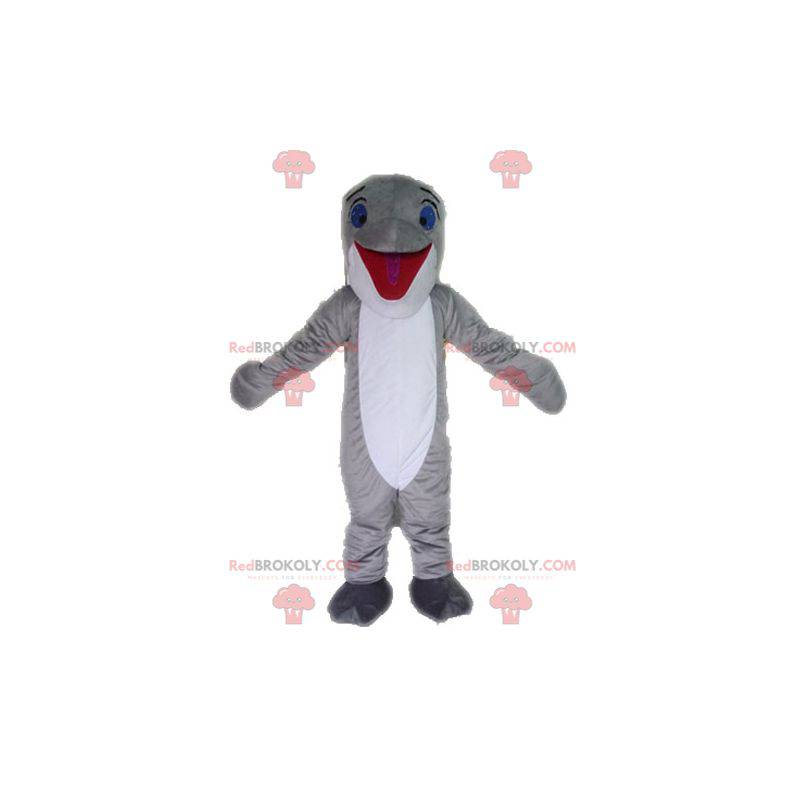 Gray and white dolphin mascot. Giant fish mascot -