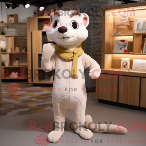 Beige Weasel maskot kostume...