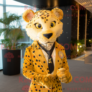 Gold Cheetah maskot kostume...