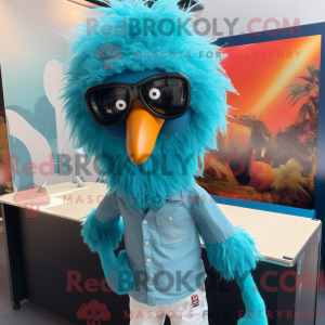 Cyan Emu maskotdraktfigur...