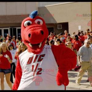 Red and blue dragon mascot with a white t-shirt - Redbrokoly.com