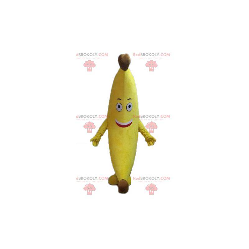 Mascotte de banane jaune géante. Mascotte de fruit exotique -