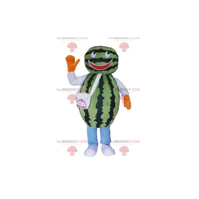 Reusachtige watermeloen mascotte. Groen fruit mascotte -