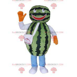 Reusachtige watermeloen mascotte. Groen fruit mascotte -