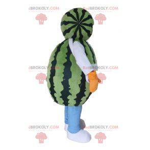 Reusachtige watermeloen mascotte. Groen fruit mascotte -