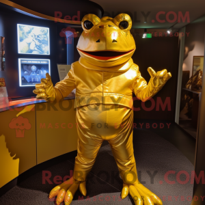 Gold Frog maskot draktfigur...