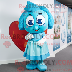 Cyan Heart maskotdraktfigur...