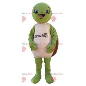 Mascotte tartaruga verde e marrone rotonda e divertente -