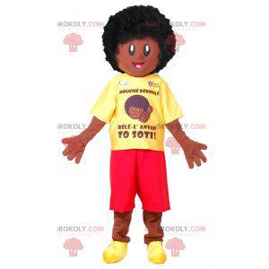 Mascotte de garçon afro. Mascotte d'Africain - Redbrokoly.com