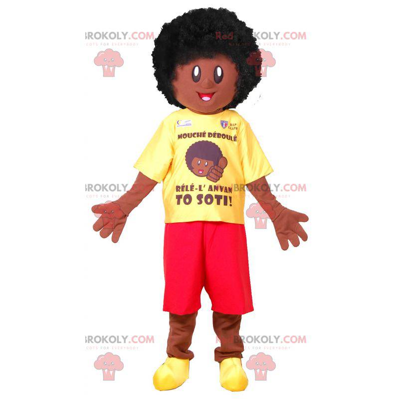 Mascotte de garçon afro. Mascotte d'Africain - Redbrokoly.com