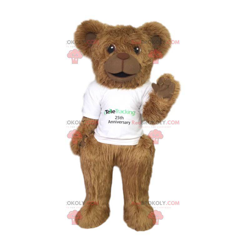 Mascote urso-pardo sorridente. Fantasia de urso pardo -